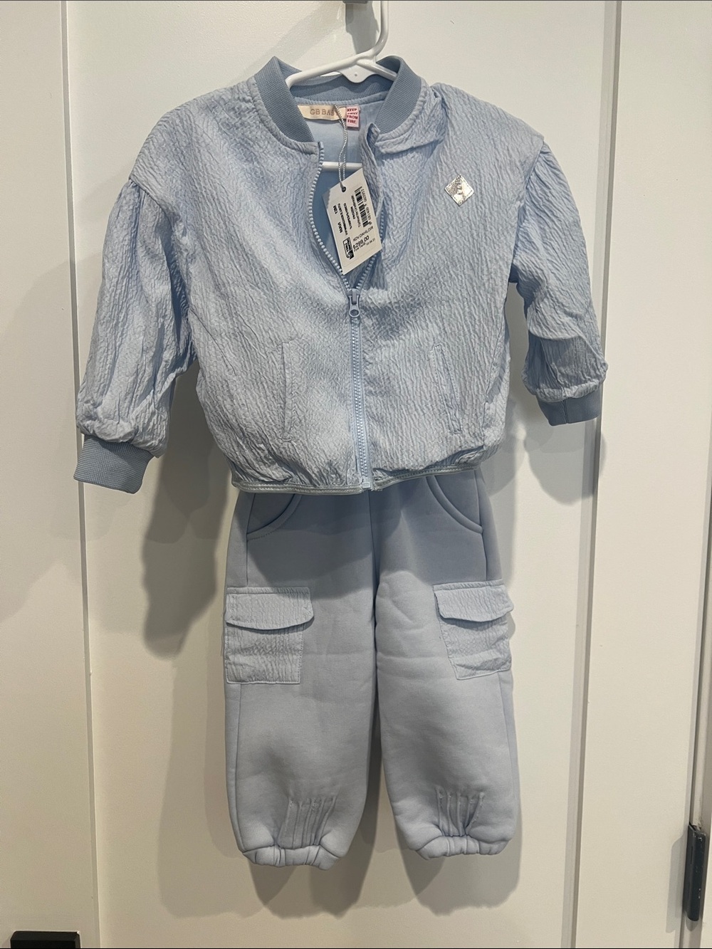GB girls Pale Blue Two-Piece Bomber Jacket & Cargo Jogger Set